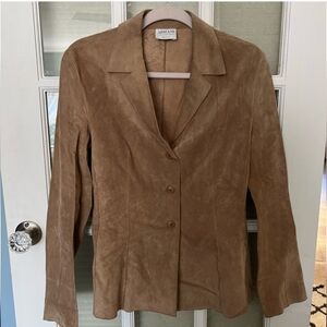 Armani Collezioni Tan Leather Jacket Fitted Blazer Style